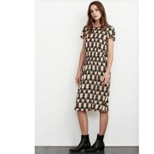 Velvet by Graham & Spencer Abbey Art Deco Print Dress Midi Short Sleeve Small